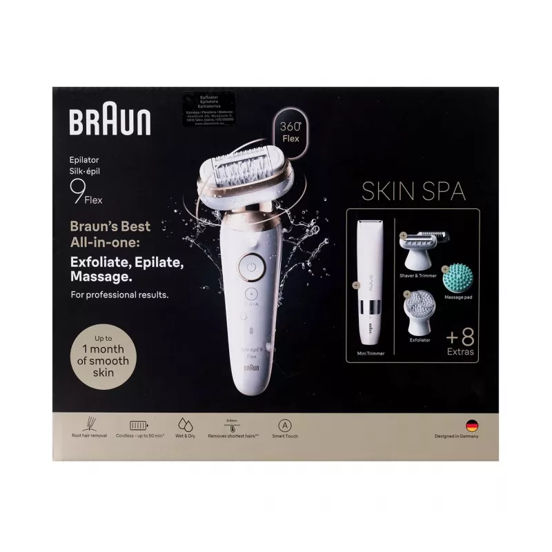 Braun Silk-épil 9 Flex SkinSpa SES9-481 3D depiladora, Wet & Dry, blanco/dorado