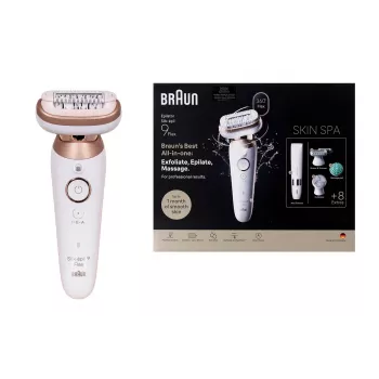 Braun Silk-épil 9 3D SES9-481 depiladora en húmedo y en seco inalámbrica con 40 pinzas, SensoSmart, Smartlight, recortadora, blanco/oro rosa