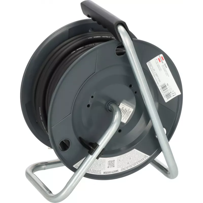 Brennenstuhl alargador enrollable 30m IP44 H07RN-F 3G2.5 con 3 tomas tipo E, protección térmica, cable azul, tambor negro