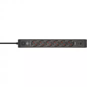 BRENNENSTUHL Regleta de 6 tomas con 1x USB-C, 1x USB-A, protección contra sobretensiones 13.500 A, cable de 2 m, negro/antracita