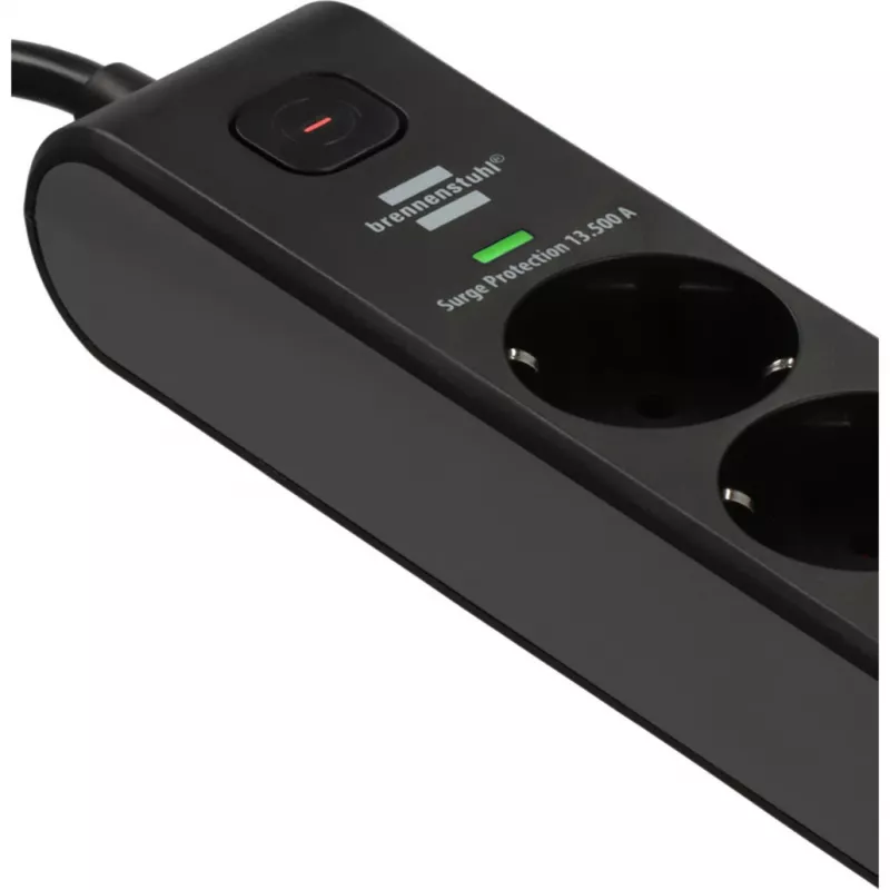 BRENNENSTUHL Regleta de 6 tomas con 1x USB-C, 1x USB-A, protección contra sobretensiones 13.500 A, cable de 2 m, negro/antracita