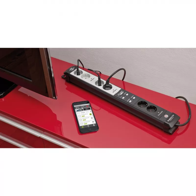 BRENNENSTUHL Connect Premium-Line regleta con Wi-Fi 6 tomas (negro/gris claro, 3m, temporizador, control por voz)