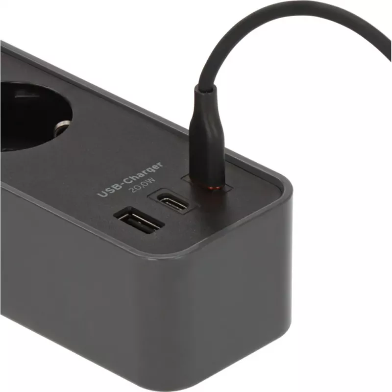 Brennenstuhl Ecolor regleta de enchufes 4 tomas con 2x USB-C, 1x USB-A, cable de 1,5 m, interruptor de seguridad, negro/antracita