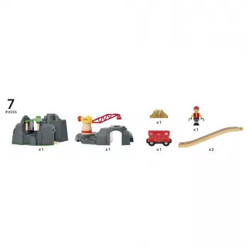 BRIO World grúa y túnel de montaña set de tren de madera