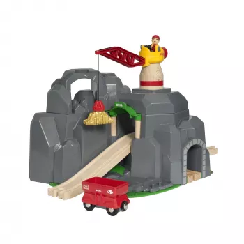BRIO World grúa y túnel de montaña set de tren de madera