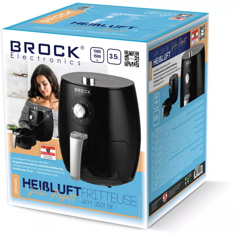 Brock AFM 3501 BK Freidora de aire 3,5L 1300-1500W Negro Freidora digital con cesta