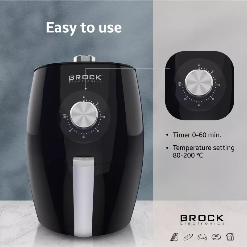 Brock AFM 3501 BK Freidora de aire 3,5L 1300-1500W Negro Freidora digital con cesta
