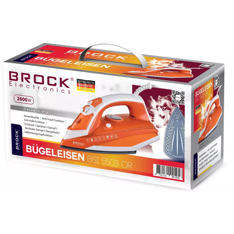 Brock BSI 5503 OR Plancha a vapor 2600W suela cerámica naranja