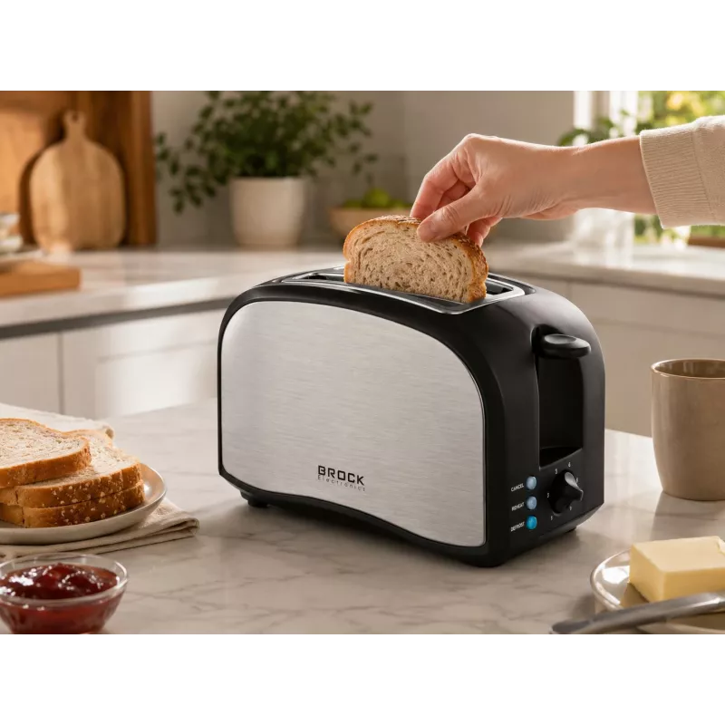 Brock BT 1003 SS Tostadora 800W, Negro/Acero inoxidable