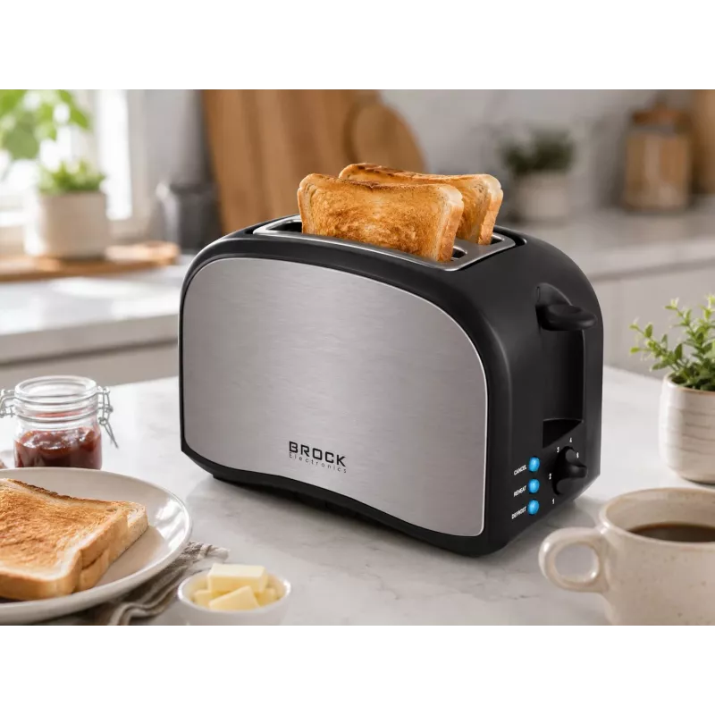 Brock BT 1003 SS Tostadora 800W, Negro/Acero inoxidable