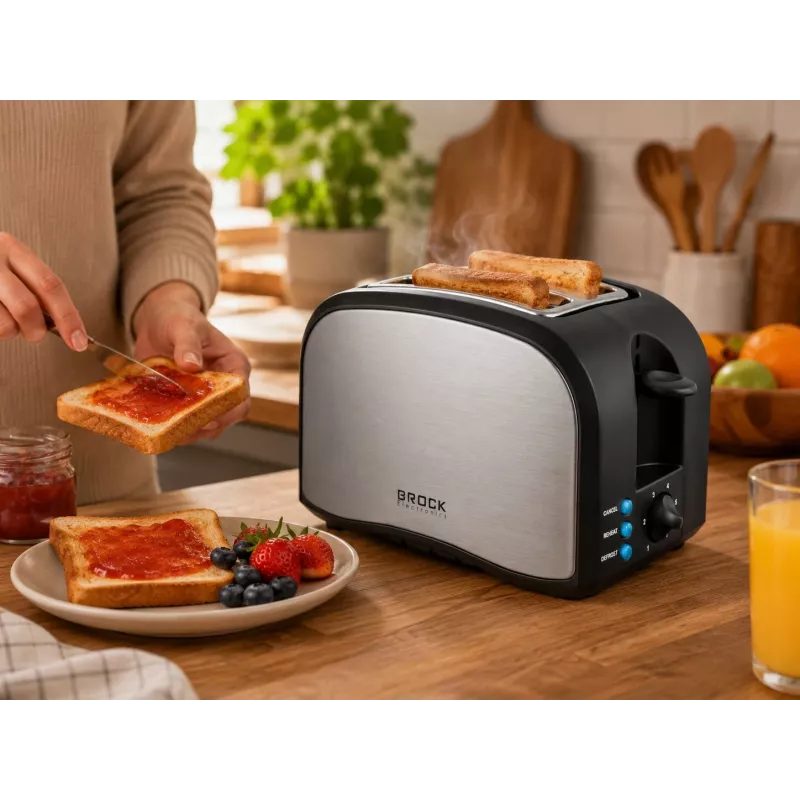 Brock BT 1003 SS Tostadora 800W, Negro/Acero inoxidable