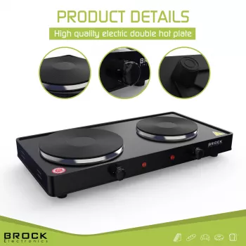 Brock EP 200 BK placa doble de cocina, 2500 W, negro