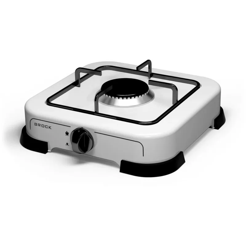 Brock GS 001 W Cocina de gas de un solo fuego, 1,5 kW, encendido manual, acero esmaltado, Blanco