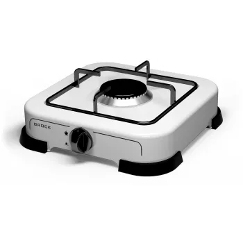 Brock GS 001 W Cocina de gas de un solo fuego, 1,5 kW, encendido manual, acero esmaltado, Blanco