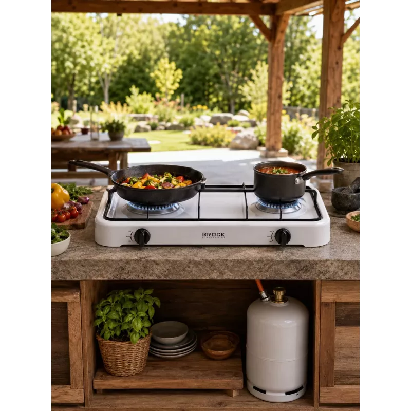 Brock GS 002 W Cocina de gas de dos fuegos, blanco