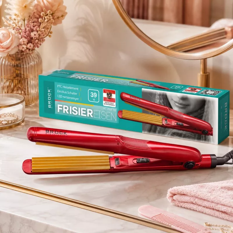 Crimper de pelo de cerámica Brock HC 2001 RD, 25 W, rojo