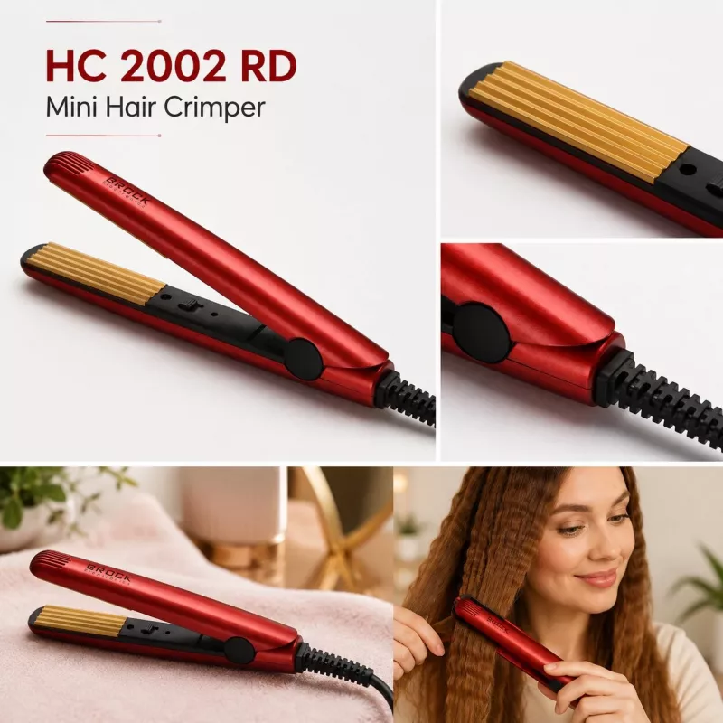 Mini crimper de pelo Brock HC 2002 RD, 39 W, rojo