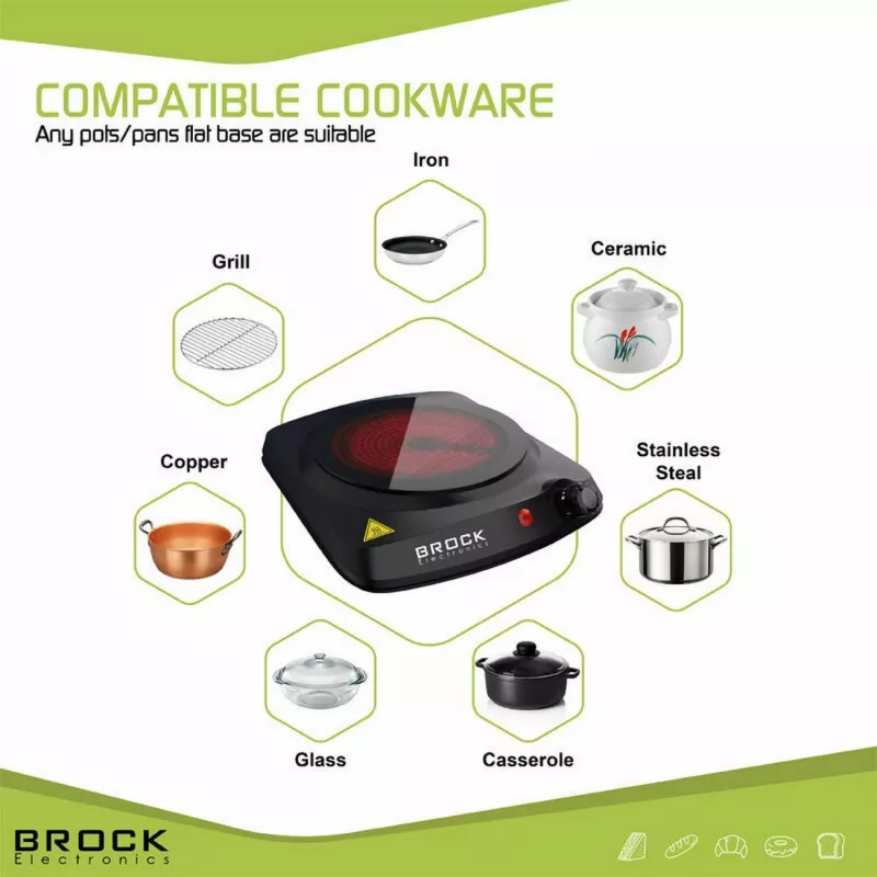 Placa de cocción de una zona Brock HPI 3001 BK 1200W, 17,7 cm, negro