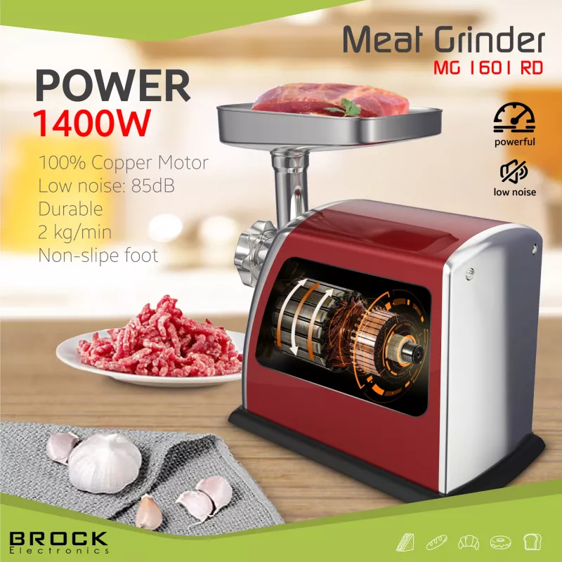 Brock MG 1601 RD picadora de carne 1400W, rojo/acero