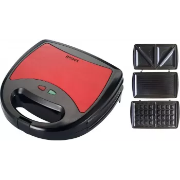 Brock SSM 2003 RD Sandwichera, gofrera y parrilla 3 en 1, 750 W, Negro/Rojo