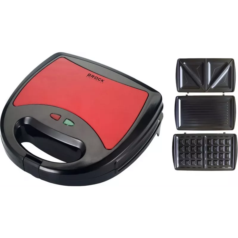 Brock SSM 2003 RD Sandwichera, gofrera y parrilla 3 en 1, 750 W, Negro/Rojo