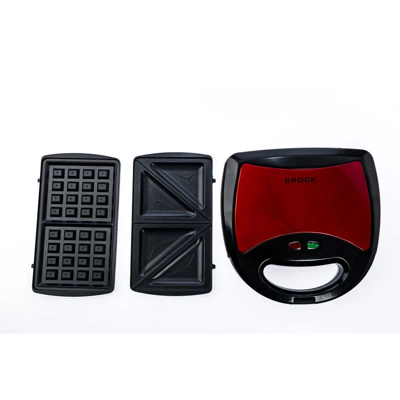 Brock SSM 2003 RD Sandwichera, gofrera y parrilla 3 en 1, 750 W, Negro/Rojo