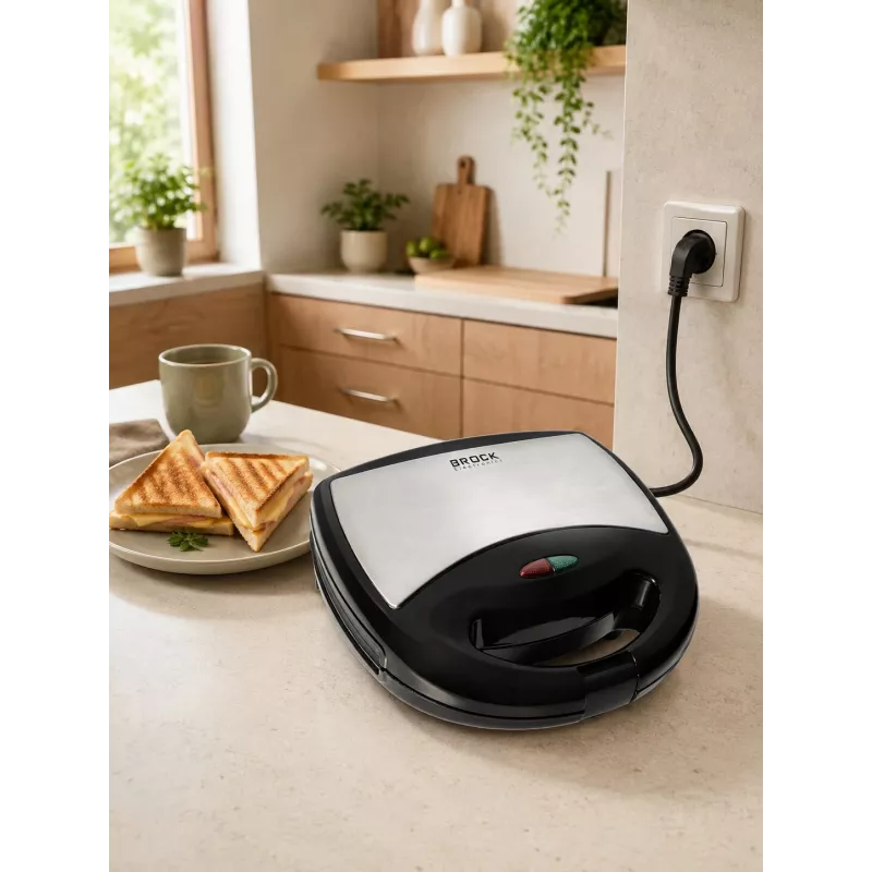 Brock SSM 2004 SS Máquina 3 en 1 para sándwiches, gofres y pastas de nuez, 750W, Negro/Acero inoxidable