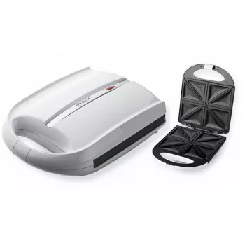 Brock SSM 3008 WH Sandwichera XXL de 8 bocadillos, 1400W, Placas triangulares antiadherentes, Mango frío, Cierre de seguridad, Almacenamiento vertical, Blanco
