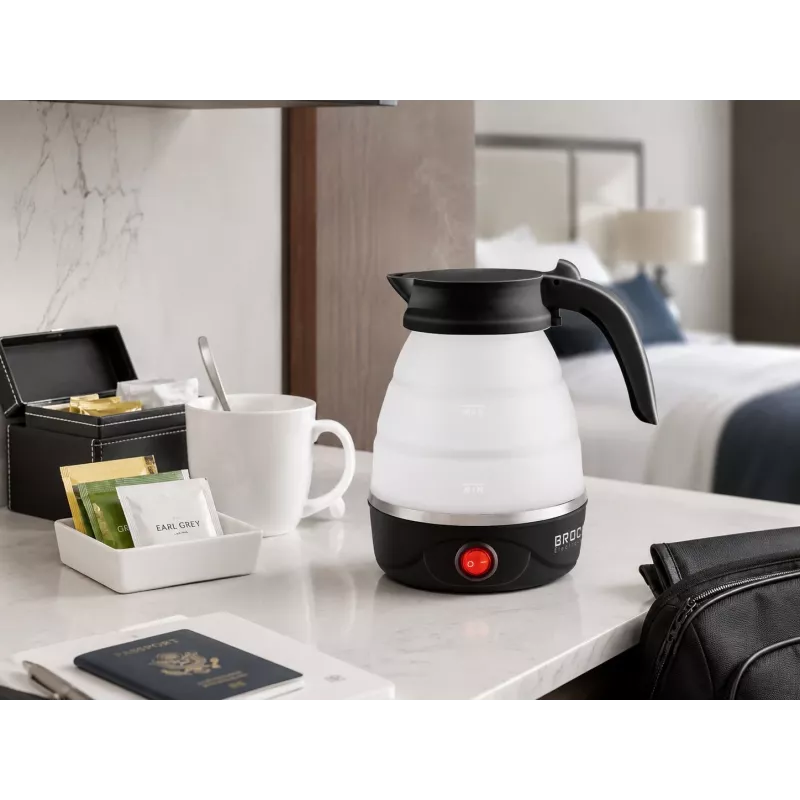 Brock WK 0904 BK Hervidor de viaje plegable 0,5L 500W, negro/blanco