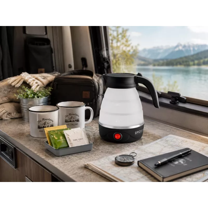 Brock WK 0904 BK Hervidor de viaje plegable 0,5L 500W, negro/blanco