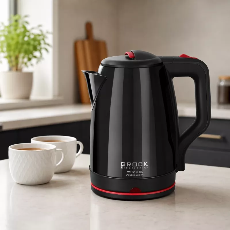 Brock WK 5518 BK Hervidor eléctrico 2,0L 1500W negro con base inalámbrica 360°