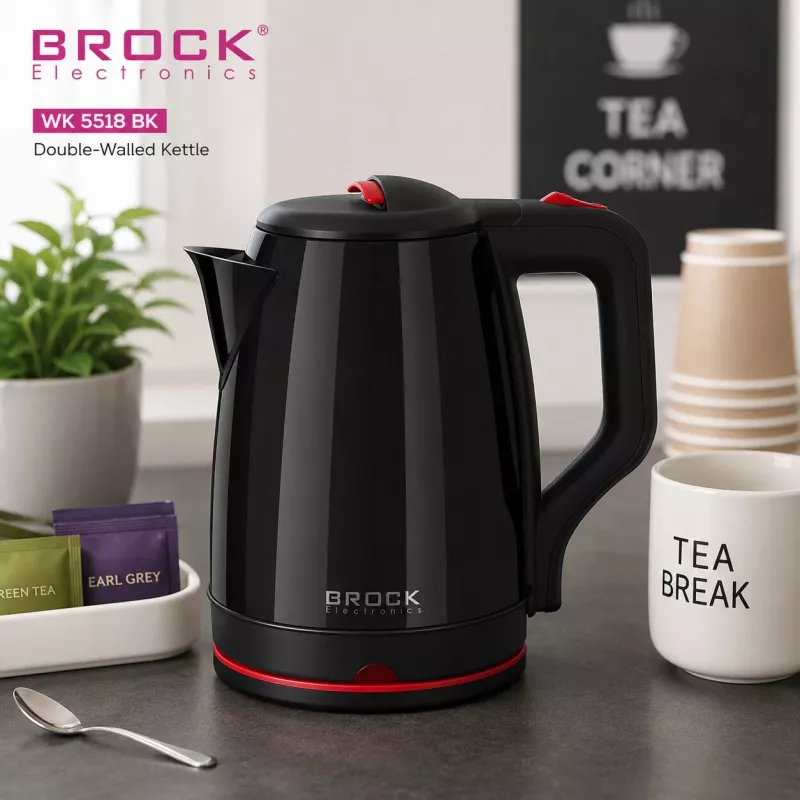 Brock WK 5518 BK Hervidor eléctrico 2,0L 1500W negro con base inalámbrica 360°