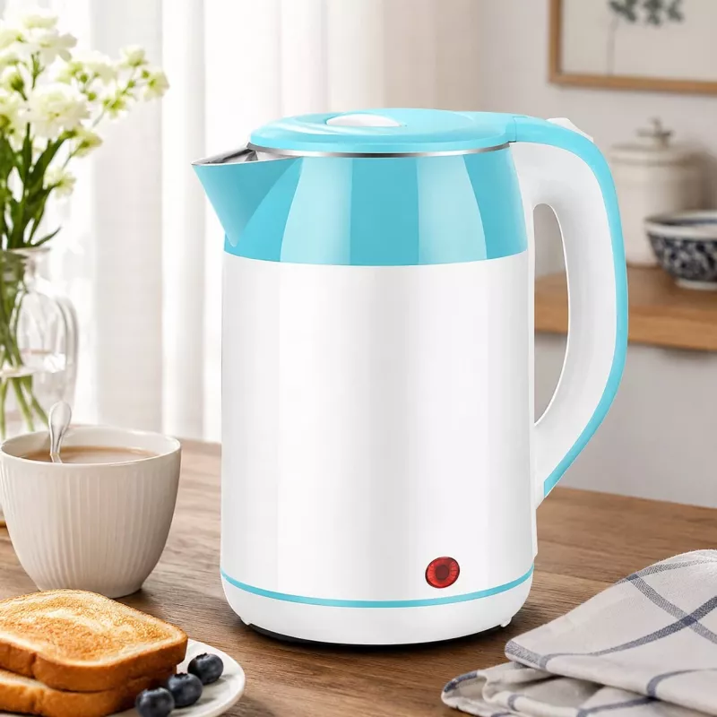 Brock WK 5521 WH Hervidor eléctrico 1,8L 1500W blanco/azul con base 360°