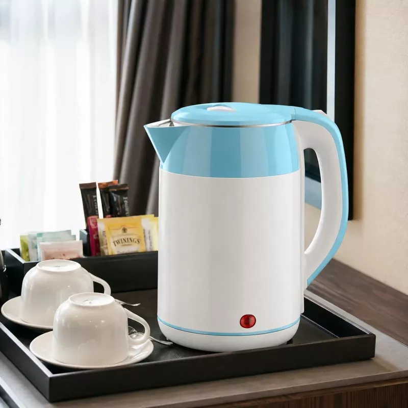 Brock WK 5521 WH Hervidor eléctrico 1,8L 1500W blanco/azul con base 360°