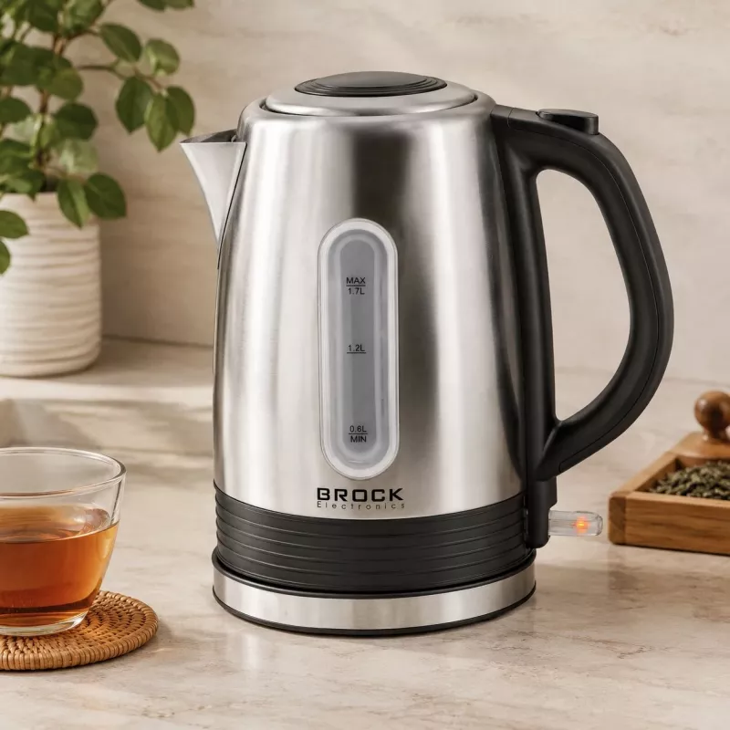 Brock WK 9903 SS Hervidor eléctrico 1,7L 2200W Negro/Acero inoxidable con base 360°