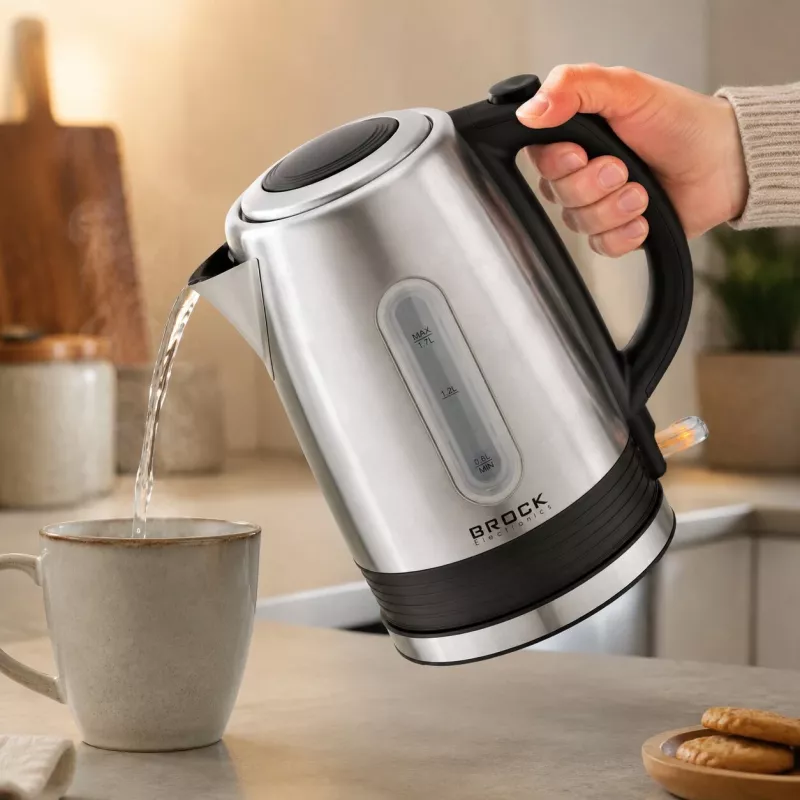 Brock WK 9903 SS Hervidor eléctrico 1,7L 2200W Negro/Acero inoxidable con base 360°