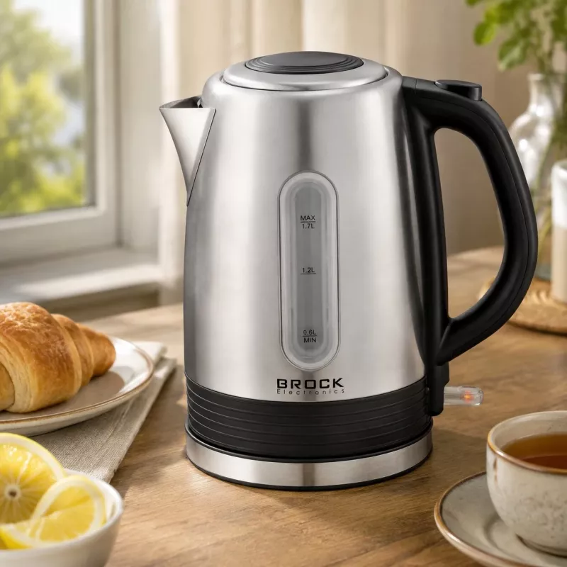 Brock WK 9903 SS Hervidor eléctrico 1,7L 2200W Negro/Acero inoxidable con base 360°