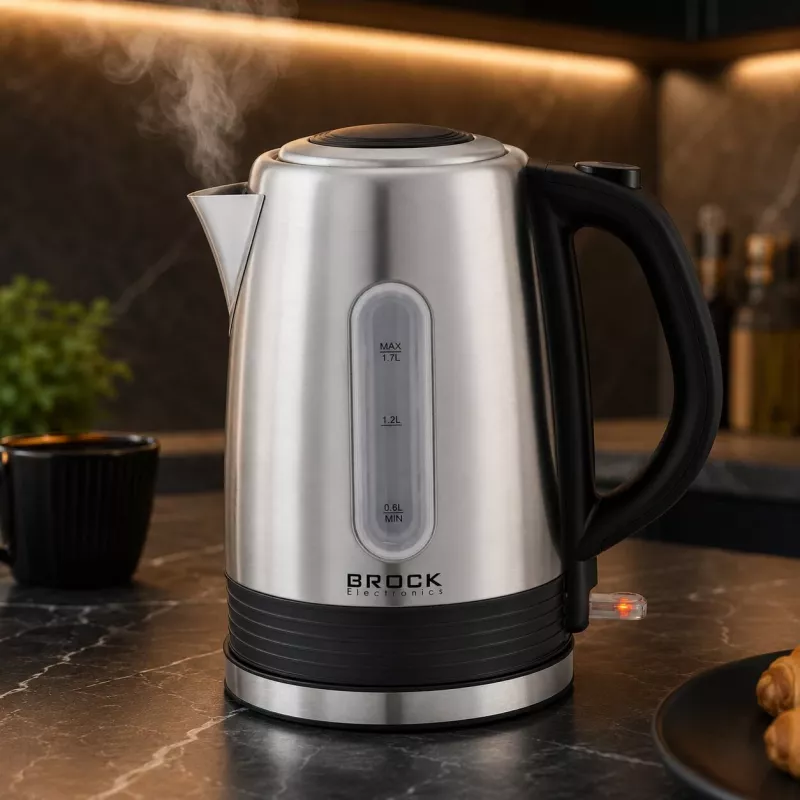 Brock WK 9903 SS Hervidor eléctrico 1,7L 2200W Negro/Acero inoxidable con base 360°