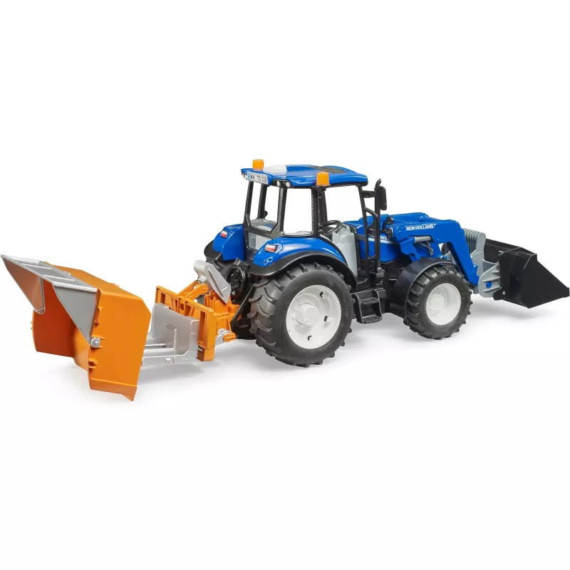 Tractor BRUDER New Holland T5.120 con cargador frontal, caja de carga y horquillas 1:16