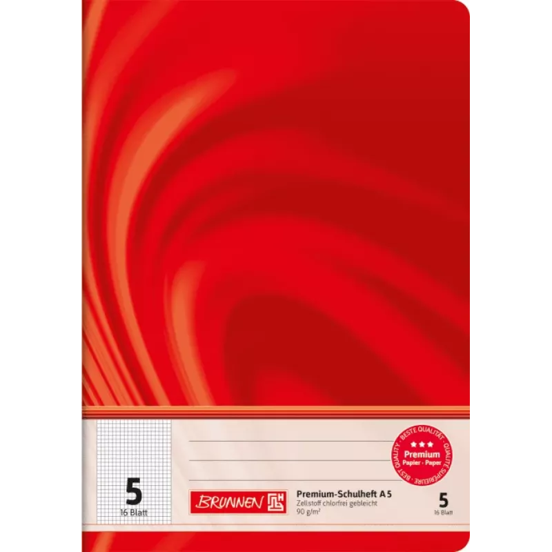 BRUNNEN Cuaderno escolar Vivendi Lineatur 5 cuadriculado sin margen A4 16 hojas 32 páginas 80 g/m² papel blanco grapado cubierta de cartón colores surtidos