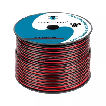 CABLETECH CCA Cable de altavoz 2,5 mm negro-rojo 2 conductores plano rollo a granel