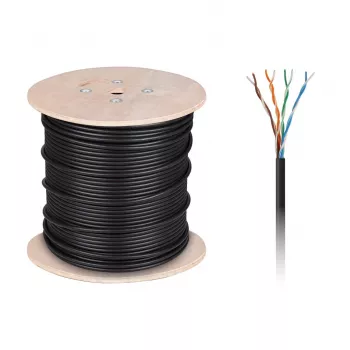 CABLETECH Cable de cobre para ordenador - UTP Cat5e Par trenzado + Gel, 305 m, Negro, Exterior