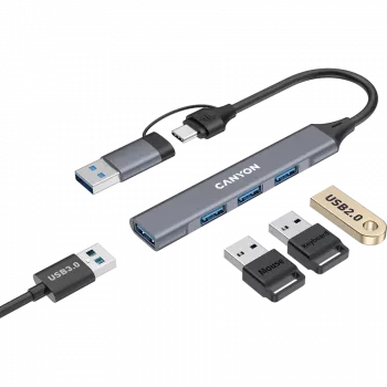 CANYON DS-02 Hub USB-A/C 4 en 1, gris