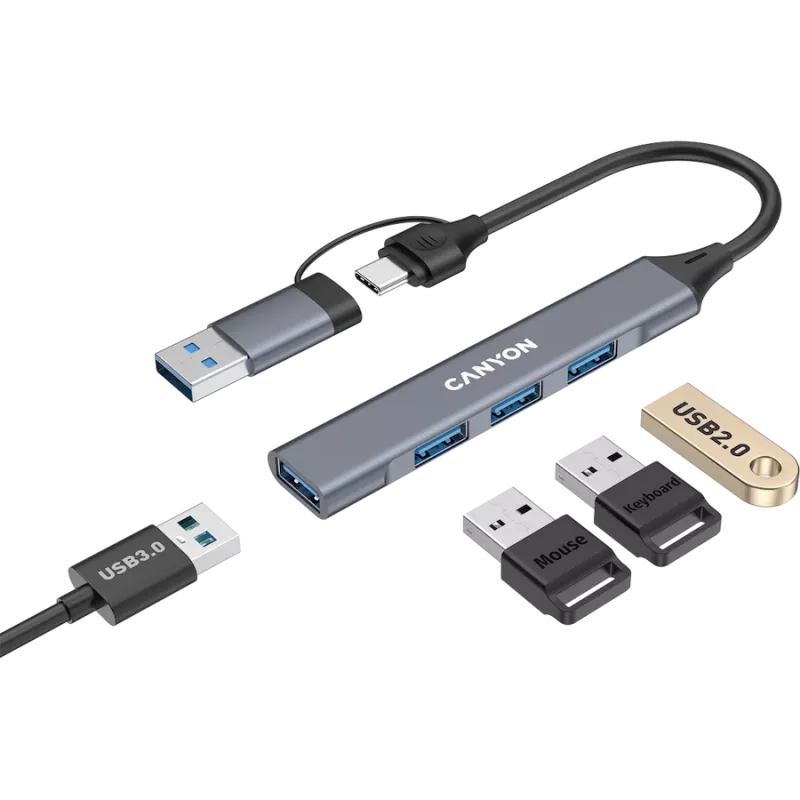 CANYON DS-02 hub USB-A/C 4 en 1, gris