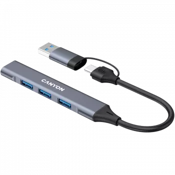 CANYON DS-02 Hub USB-A/C 4 en 1, gris