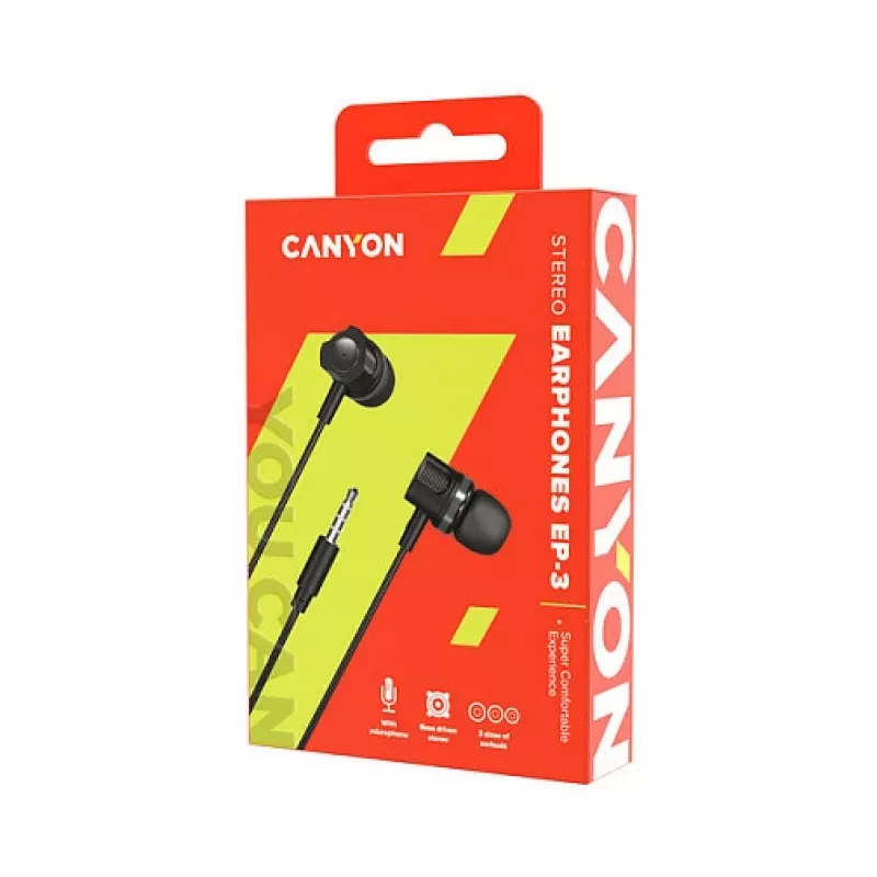 CANYON EP-3 Auricular in-ear con micrófono, cable plano de 1,2 m, gris oscuro
