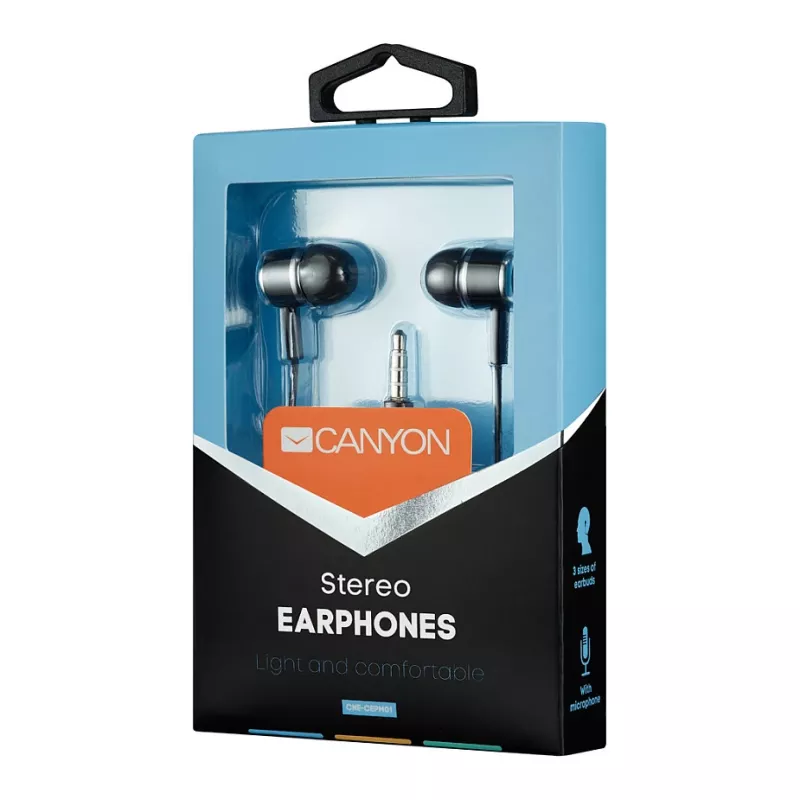 CANYON EPM-01 Auricular in-ear con cable y micrófono, cable de 1,2 m, negro