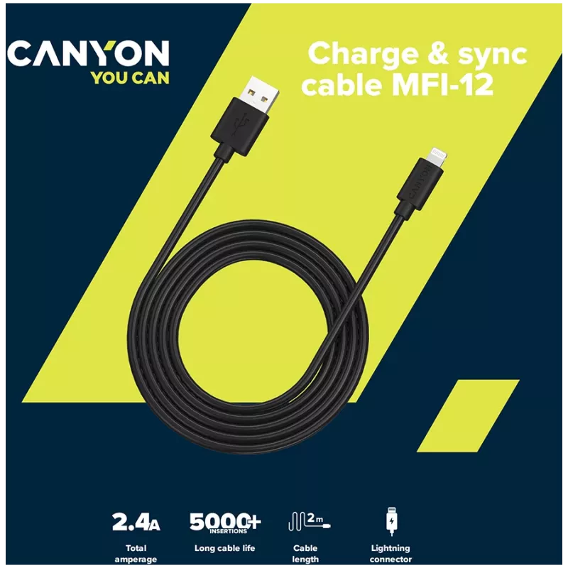 CANYON MFI-12 Cable USB-A a Lightning de 2 m blanco