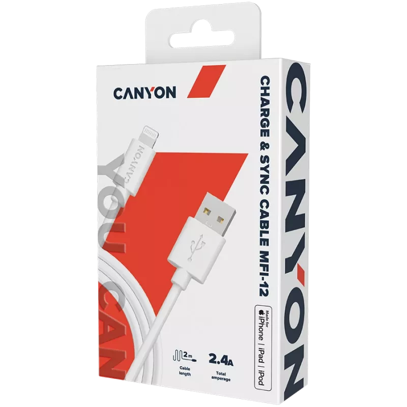 CANYON MFI-12 Cable USB-A a Lightning de 2 m blanco