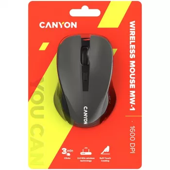 CANYON MW-1 ratón óptico inalámbrico - 2,4 GHz, 1600 DPI, gris